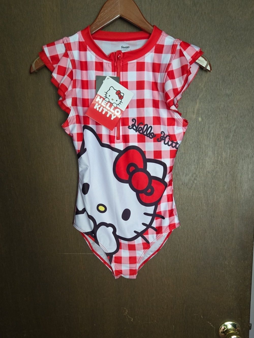 Hello Kitty Red and White Gingham One-Piece Swim Suit